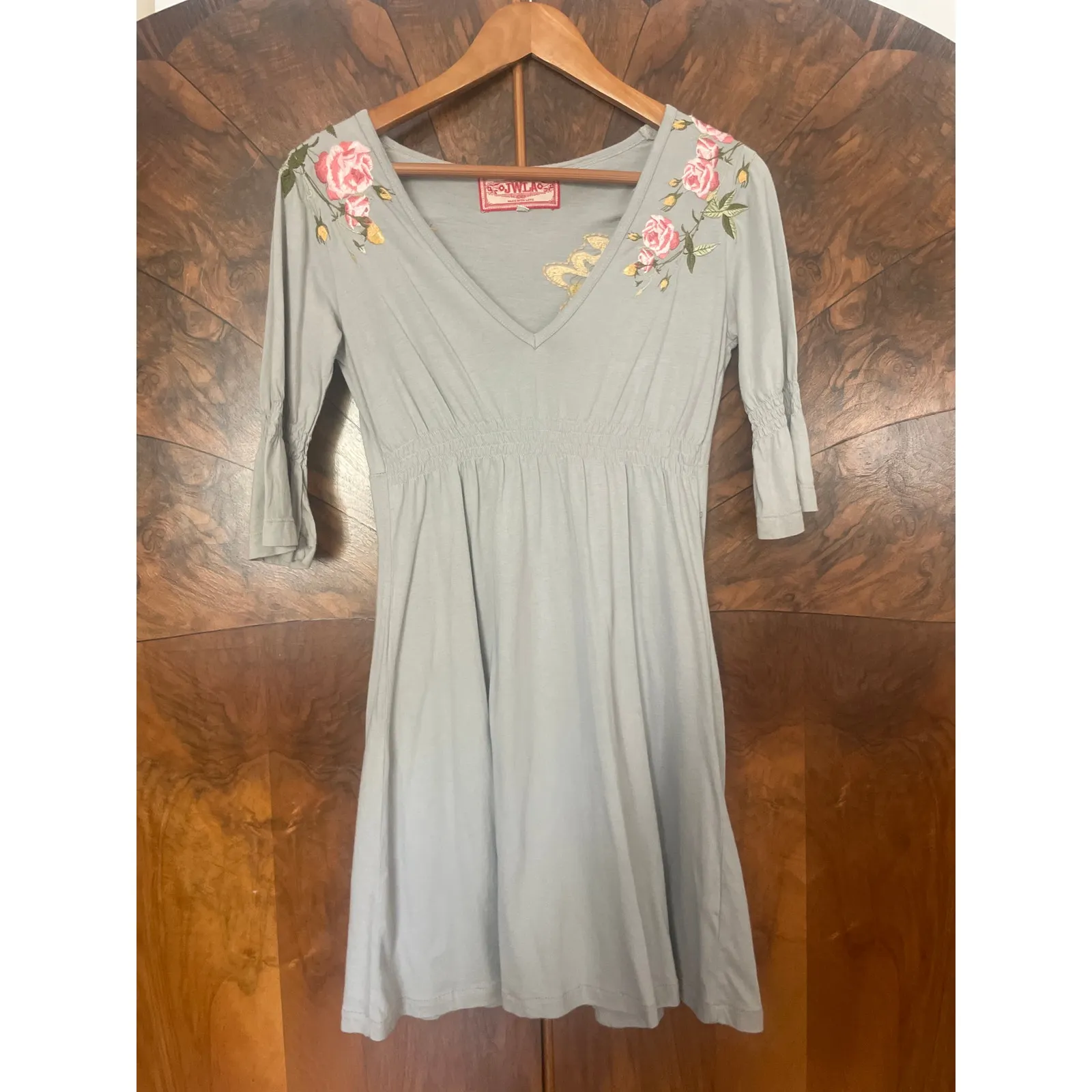 JOHNNY WAS Embroidered Dress JWLA Gray Floral Size Medium M CASUAL 100% Cotton - Image 2