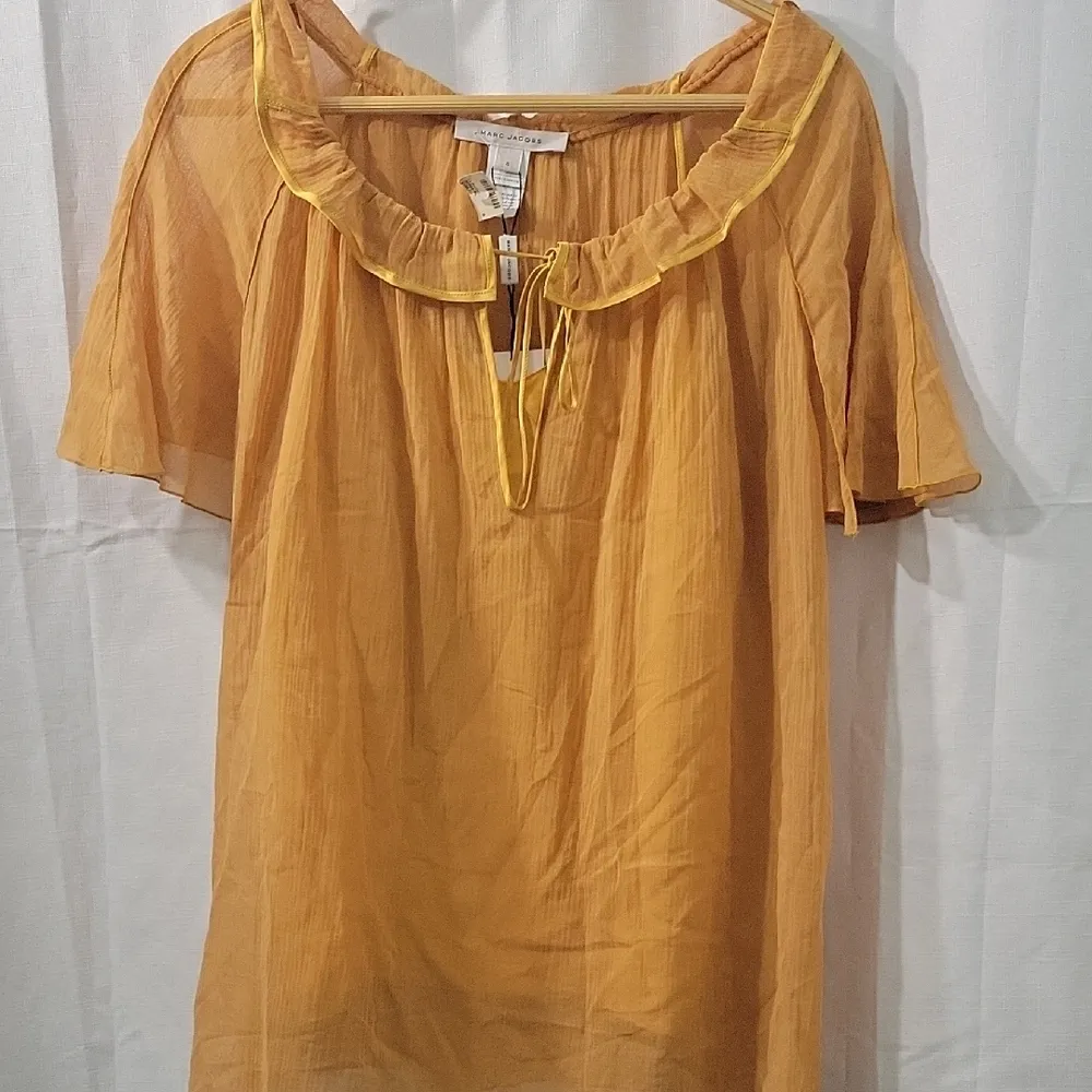 Marc Jacobs Mustard Ruffled Silk  Blouse Size 4 - Image 3