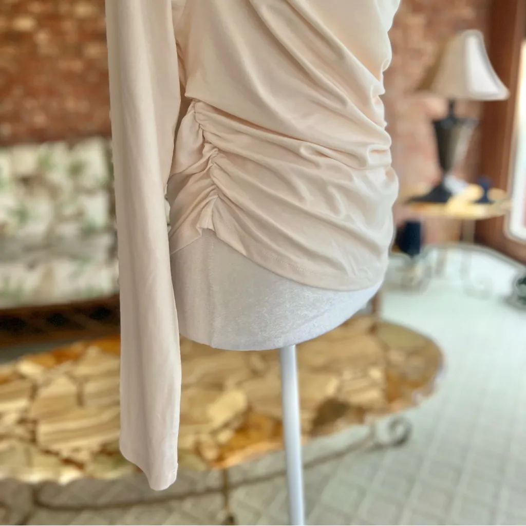 Top One Shoulder Ruched Cropped Blush Pink NWOT L - Image 7