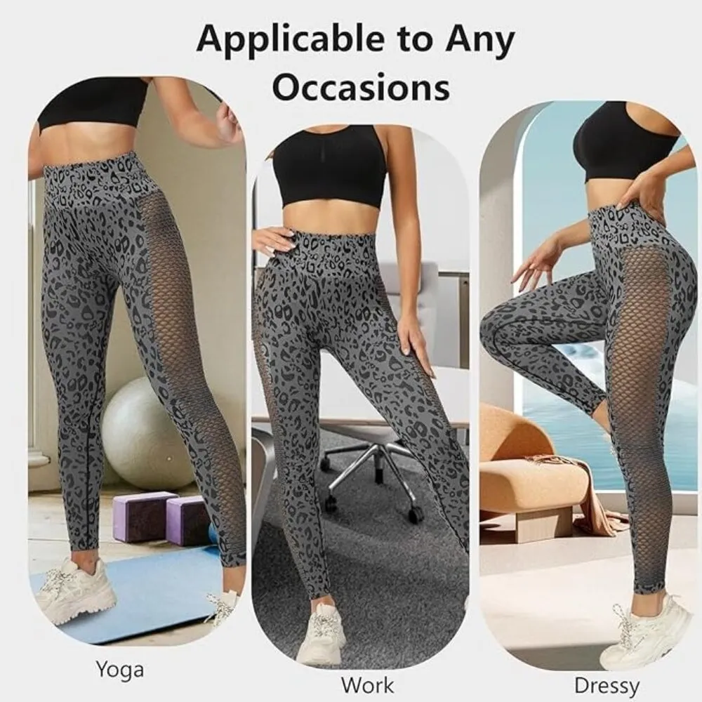 JBT High Waisted Tummy Control Leggings Soft Compression Lifting Sz Med Leopard Gray - Image 4