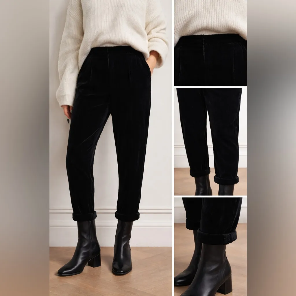 J. Jill Womens Blk Crushed Velvet Silk Blend Mod Crop Trouser Tailored Pant Sz L Black Size L - Image 2