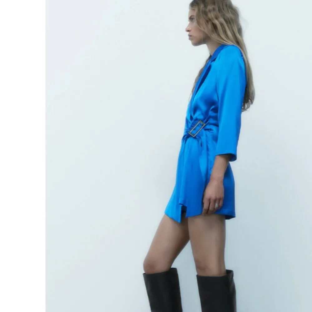 NWT ZARA CROSSOVER SATIN BLAZER-STYLE PLAYSUIT BLUE BLOGGERS FAV - Image 3