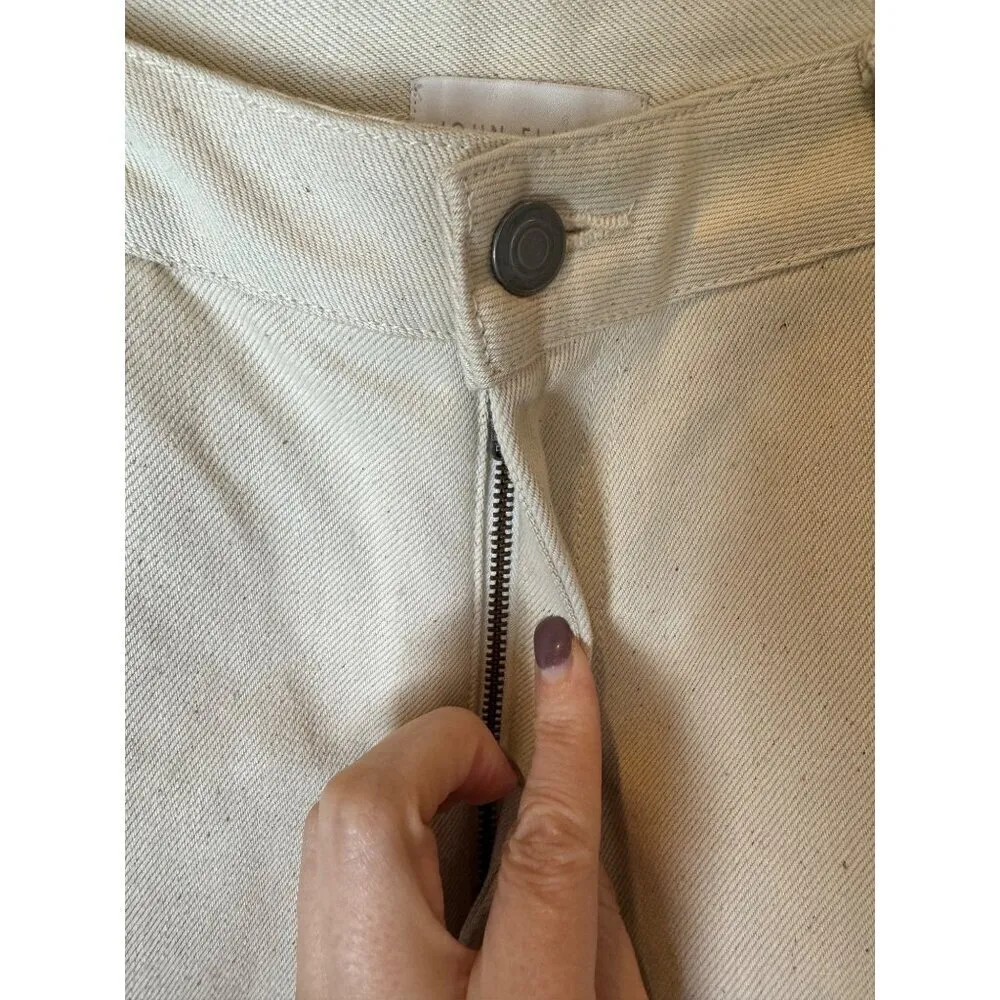 John Elliott‎ Pants Women 27 Beige Cotton Denim Pleated Front Baggy Tapered Leg - Image 6