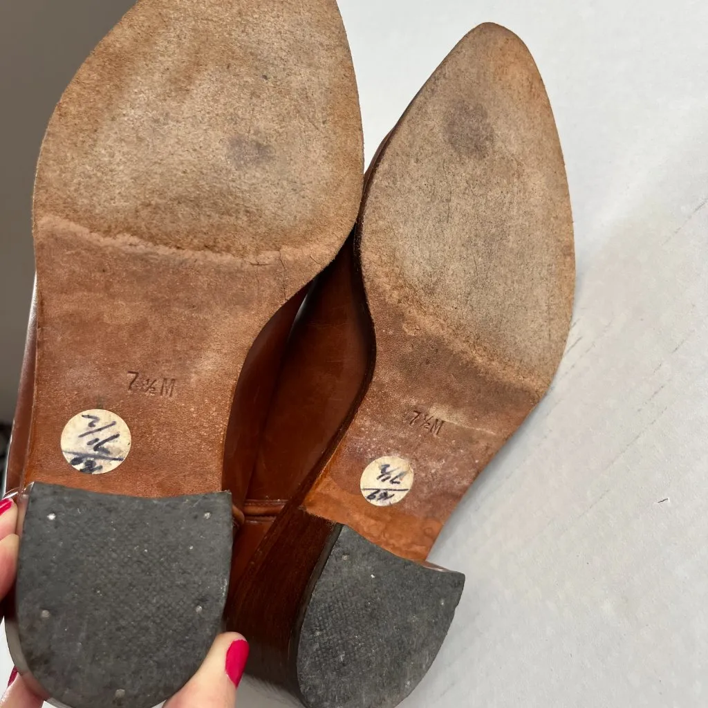 Joan n David Couture Sz 7 Scrunch Stage Slouch Brown Leather Mid Calf Boots - Image 10