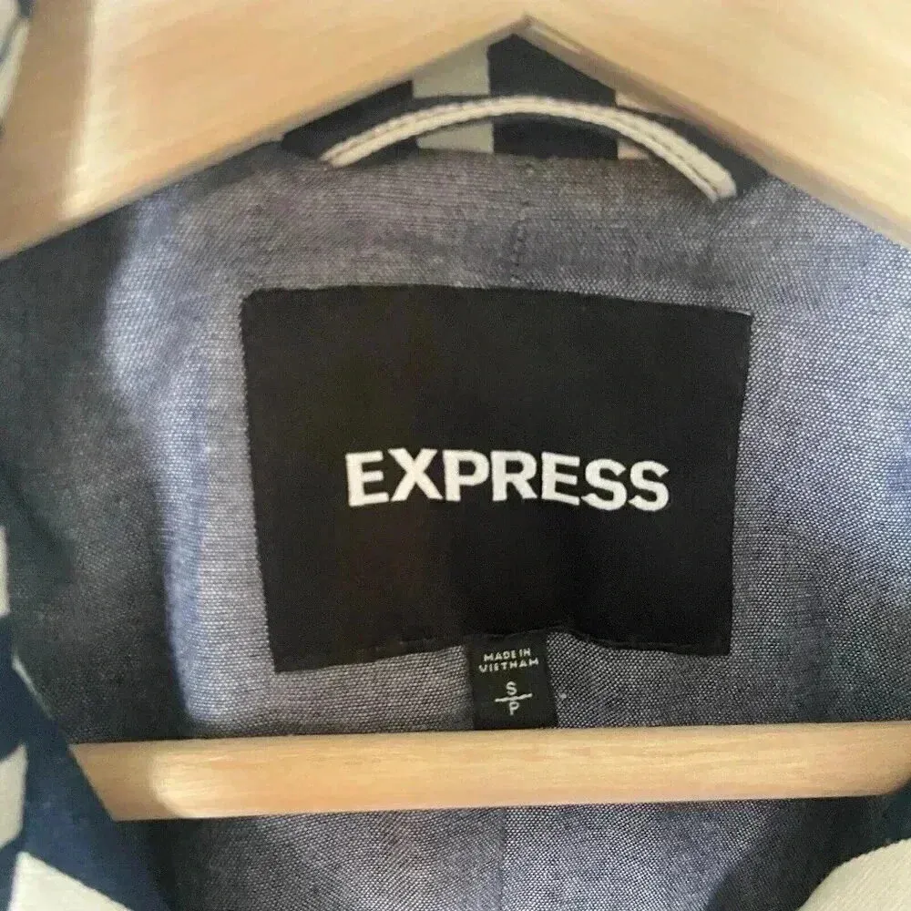 Express Women's‎ S Blue White Striped Pleated Back Trench Coat Size Small Preppy - Image 7