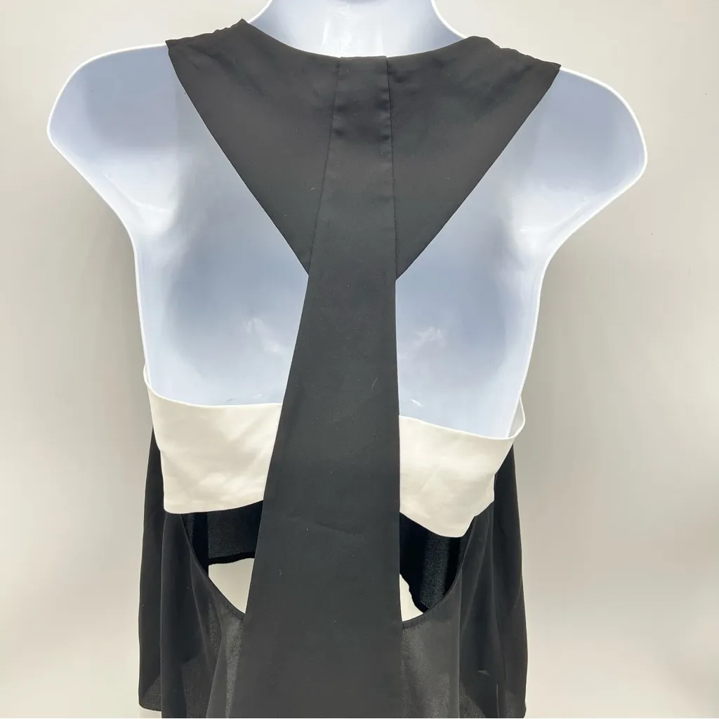 BCBGMaxAzria Black and Cream Flowy Semi-sheer Tank Top w/Detailed Back-Size XXS - Image 6