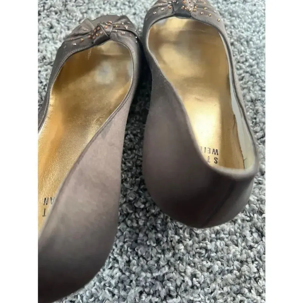 Stuart Weitzman Brown Satin Peep‎ Toe Heels - Image 8
