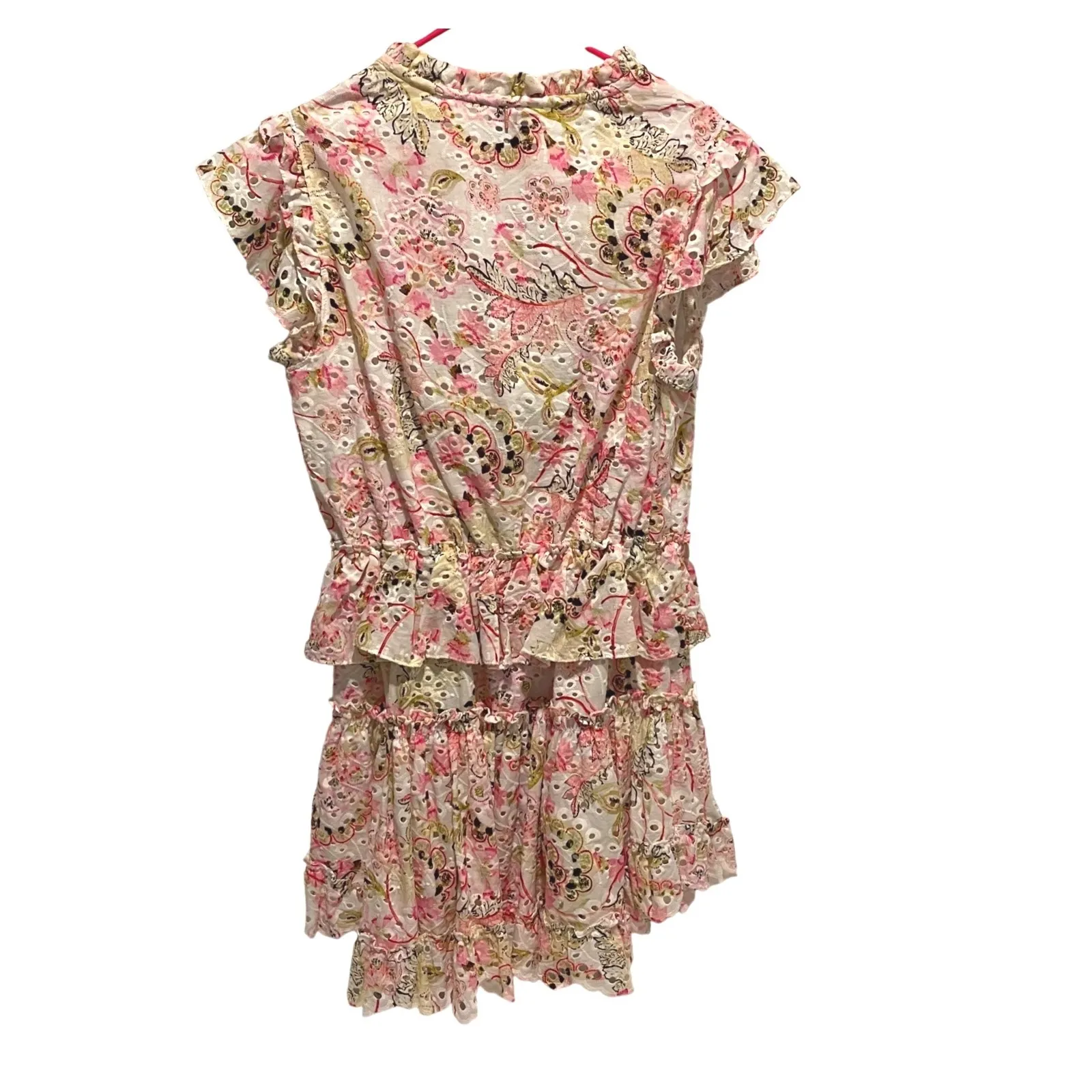 MISA Los Angeles Embroidered Eyelet Ruffle Tiered Dress Pink Floral Medium - Image 4
