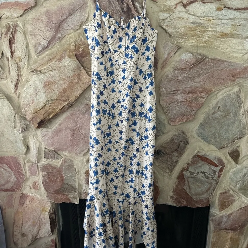 Commense Floral Print Knotted Irregular Hem Long Dress size M Blue Size M - Image 3