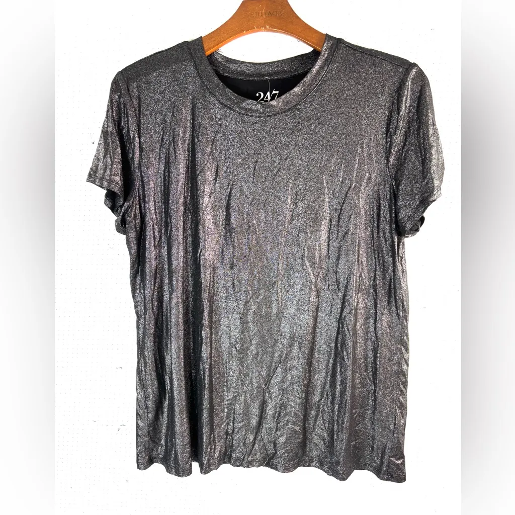 Maurices 24/7 L Whimseygoth Capped Sleeve Stretch Charcoal Tee Top - Image 5
