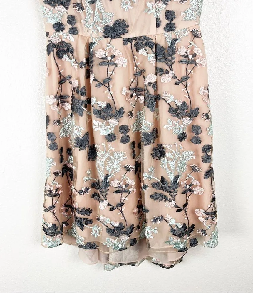 ADRIANNA PAPELL Pink Embroidered Mesh Overlay Fit & Flare Pleated Dress Size 8 - Image 8