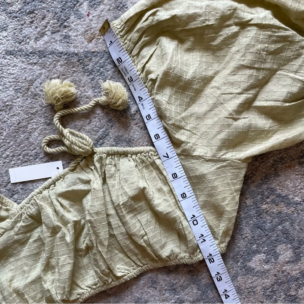 Madewell Textured Cotton Bohemian Puff Sleeve Cord Tie Crop Top Small NWT - Image 5