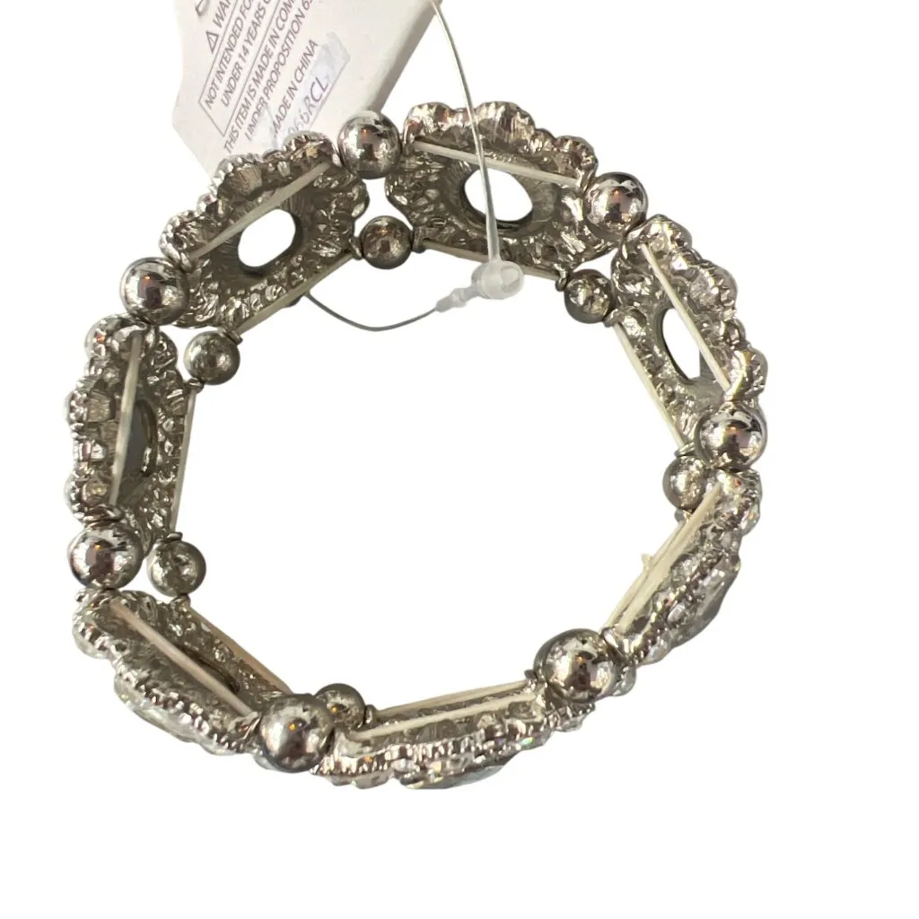 Miss C Silver Tone Stretch Bracelet Clear Rhinestones 1 3/8" Wide Sitting 6.5" N - Image 3