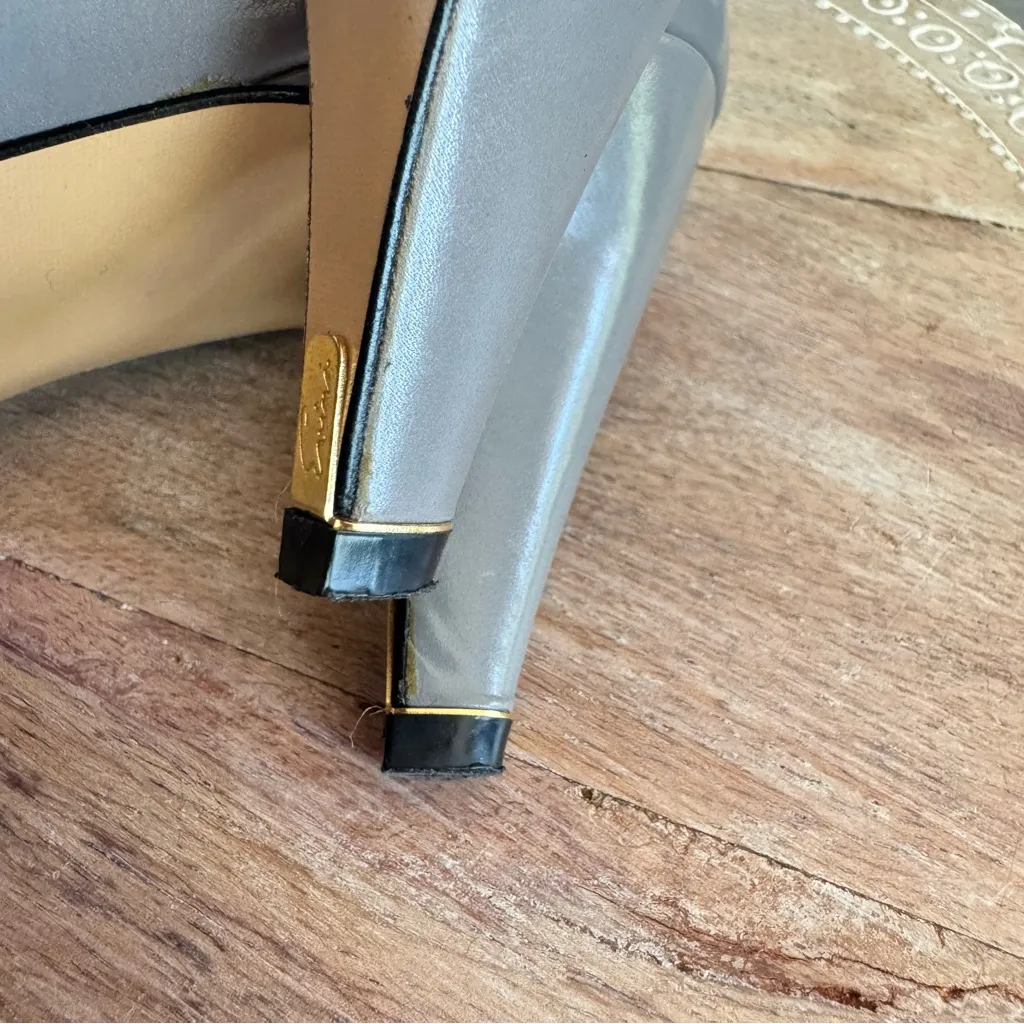 Vintage Evins Two Tone Grey Leather Pumps Office Heels Dressy 8.5 AAA Made Italy Gray - Image 7