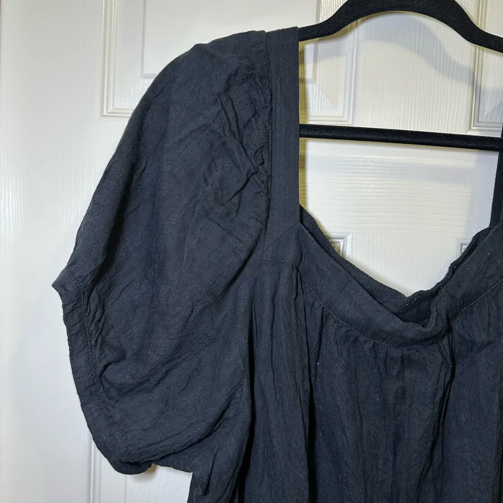 Old Navy Square Neck Puff Sleeve Swing Dress Plus Size 3X Black Embroidered Work - Image 2