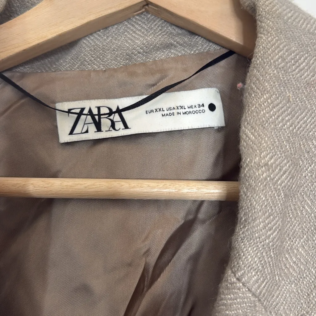 Zara double breasted tweed mid length coat greige - Image 5