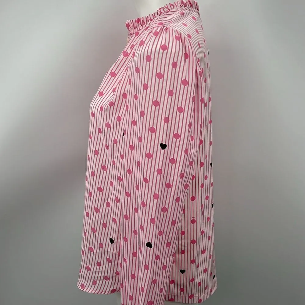 Charter Club pink hearts striped long sleeve top medium - Image 4
