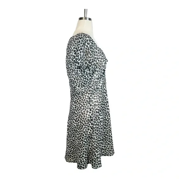 AQUA Animal Print Leopard Skater Mini Dress Flutter Sleeve Women Size Large‎ - Image 4