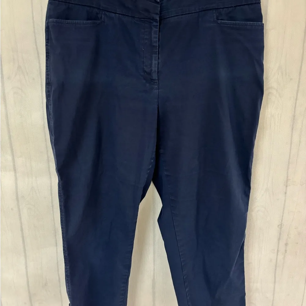 Talbots Womens Navy Blue Flat Front Pockets Casual Capri Size 12 - Image 2