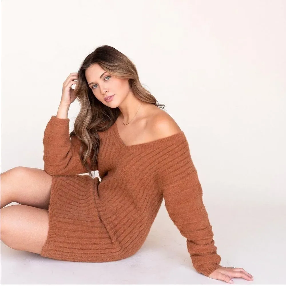 ✨ Dijon Fluffy Sweater Dress✨ Tan Size L - Image 4