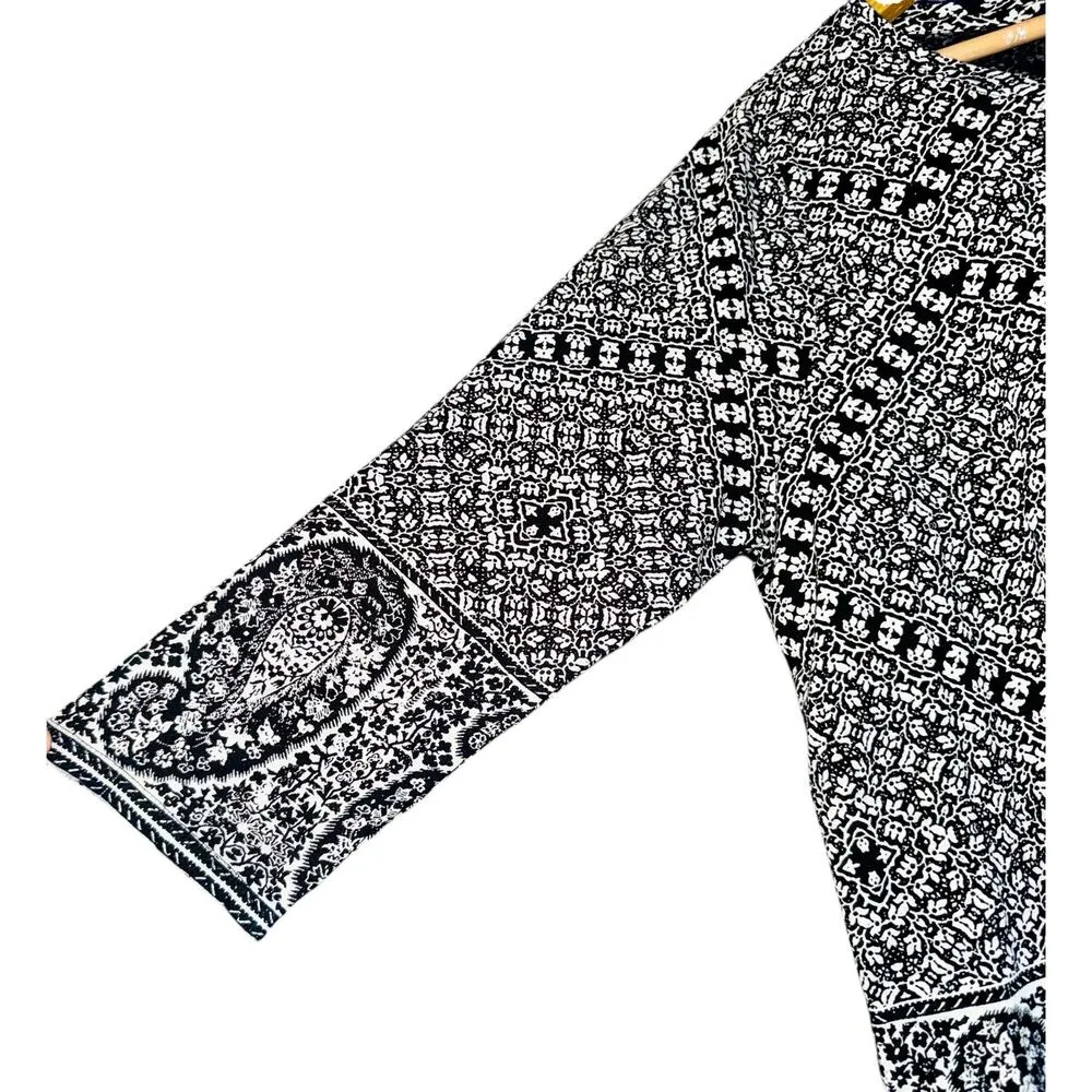 Lucky Brand Women's Blouse Top Boho Hippie Paisley Size 1X Black White Flowy - Image 4