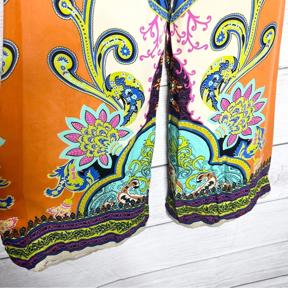 Flying Tomato Boho Wide-Leg Festival Pants Size Small Orange & Blue Multicolor - Image 10