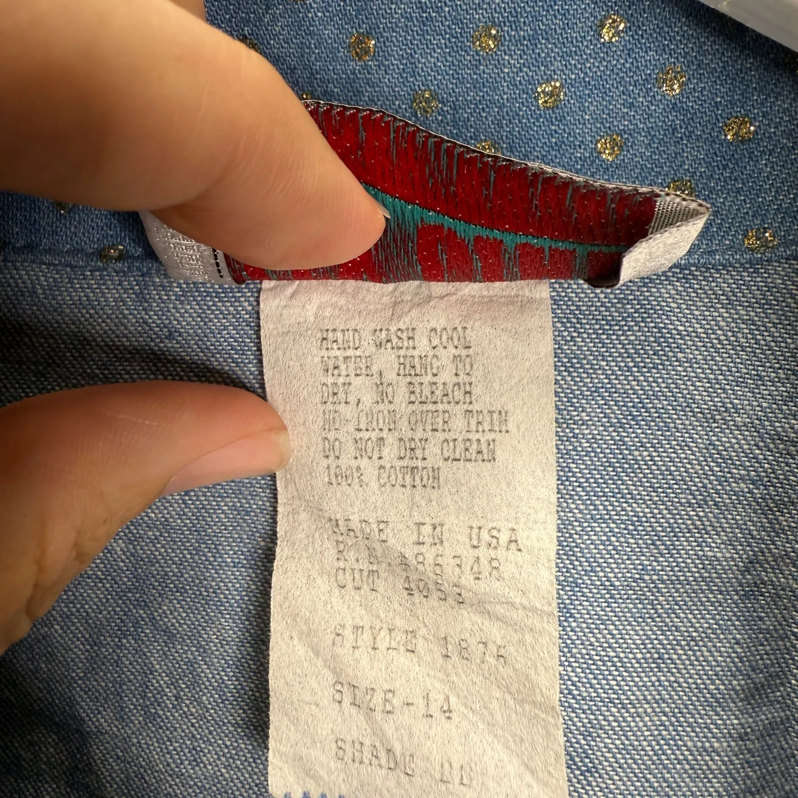 Vintage City Girl by Nancy Bolen Denim Gold Sparkle Jacket Size 14 XL Embellish Blue - Image 6