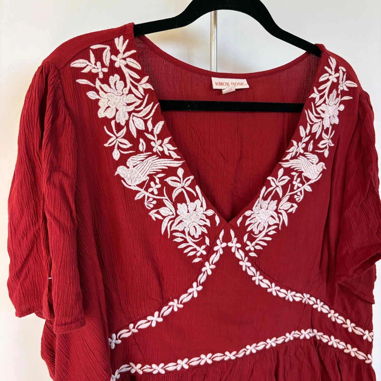 Knox Rose Red Embroidered Peplum Top Boho Cropped Peasant Stretch Plus Size 3X - Image 2