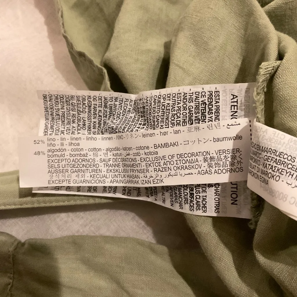 NWT ZARA LINEN BLEND SHIRT MINI DRESS GREEN linked belt SZL bust40 US 8 - Image 4