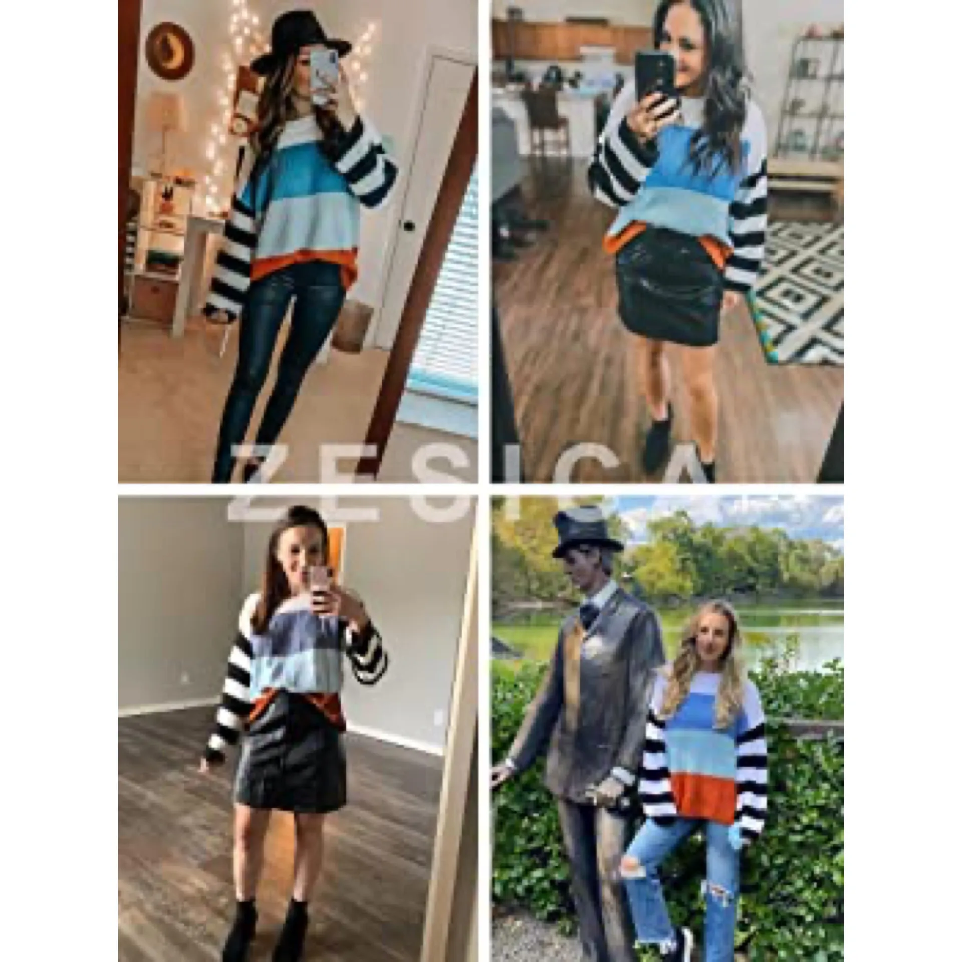Long Sleeve Striped Color Block Casual Loose Knitted Pullover Sweater Top Small Multi - Image 6