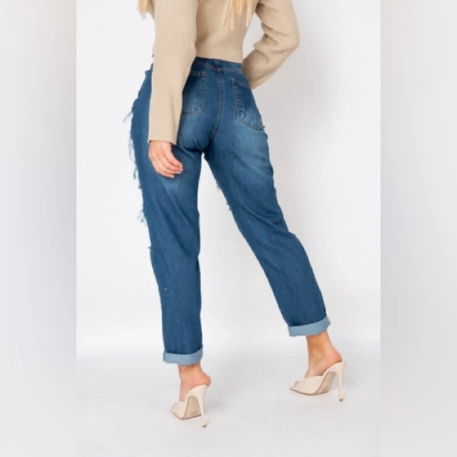 NWT Parisian ASOS Jeans Womens 10 Medium Wash Distressed Boyfriend Rigid Y2K - Image 3