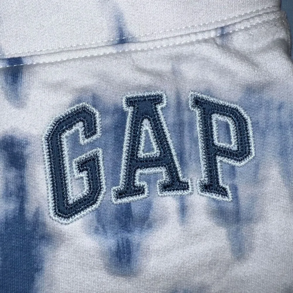 Gap Womens Sweat Shorts Tie Dye Blue White Logo Drawstring Casual Comfy Large - Image 3