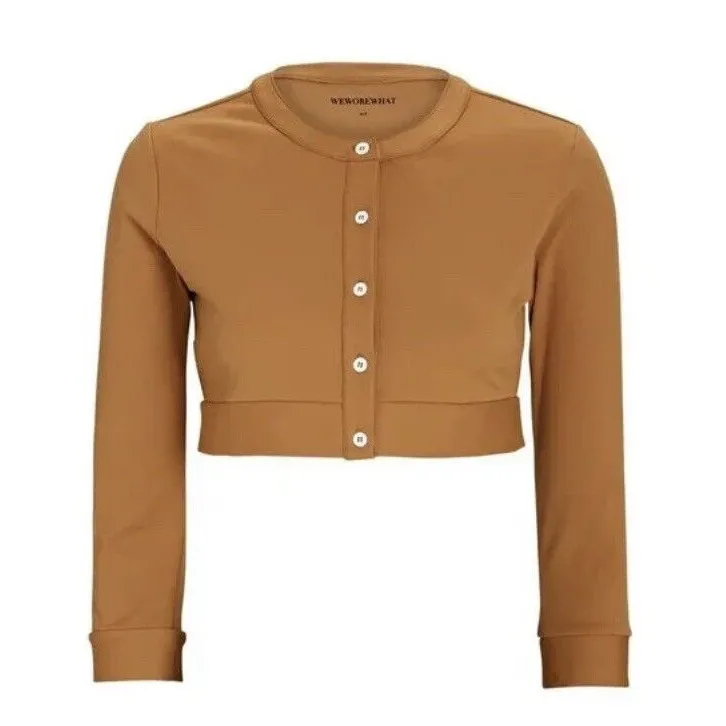 NWT WEWOREWHAT CROPPED CREWNECK CARDIGAN IN GOLD XS - Image 6