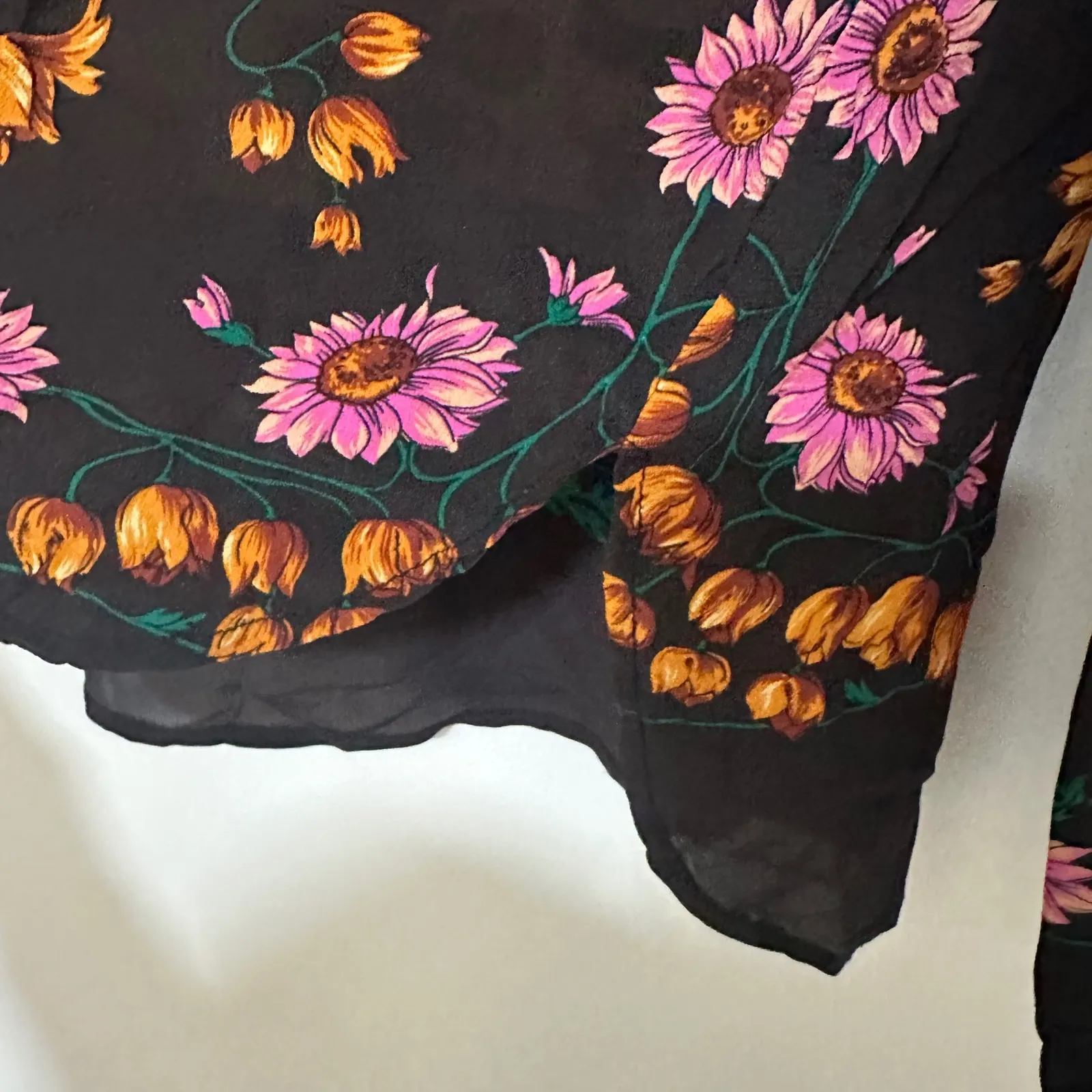 Maeve x Anthropologie | 100% Silk Florence Floral Bell Sleeve Boatneck Blouse, 4 Black - Image 7