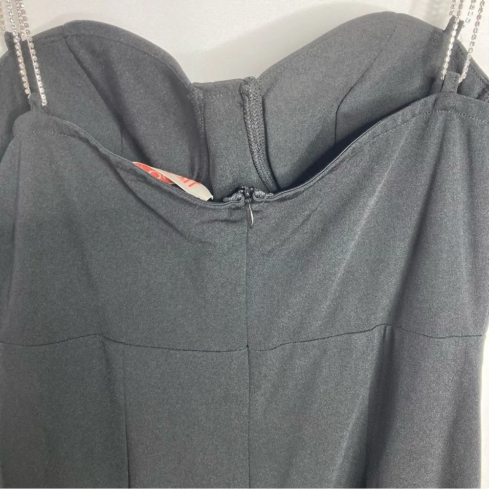 JJ’s House Black and Rhinestone Chain Strap Bodycon Mini Dress Large NWT - Image 12