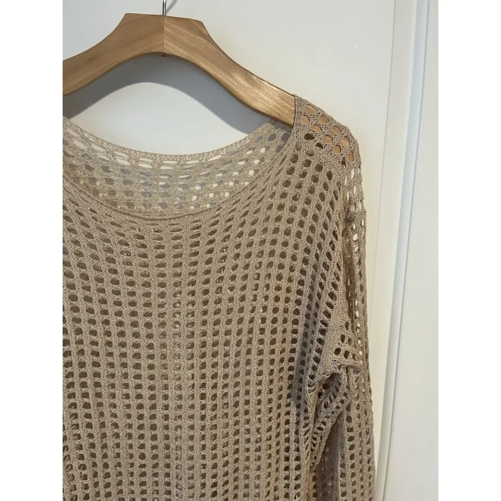 LC Lauren Conrad Open Knit Sweater Women's OS Beige Long Sleeve Round Neck - Image 3