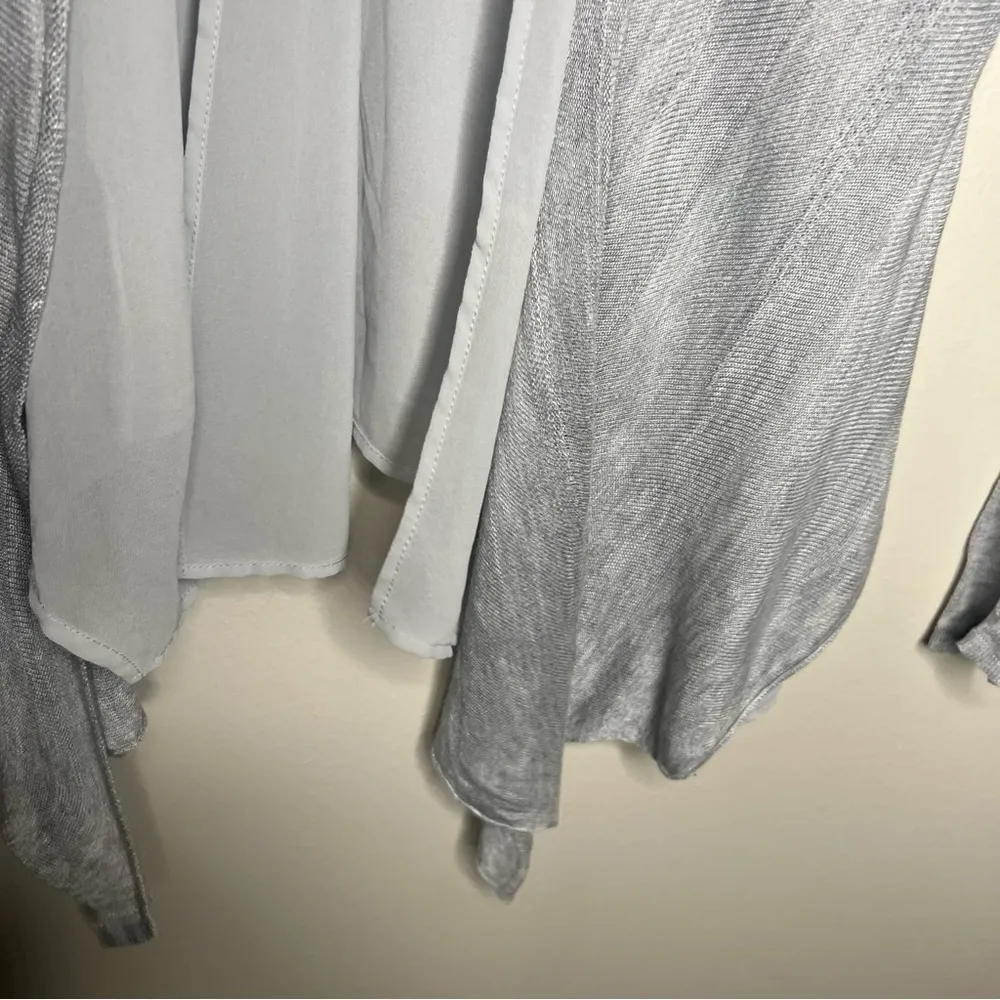 Chiffon Knit Combo Layered Lightweight Feminine Fairy Open Cardigan Neutral Gray - Image 7