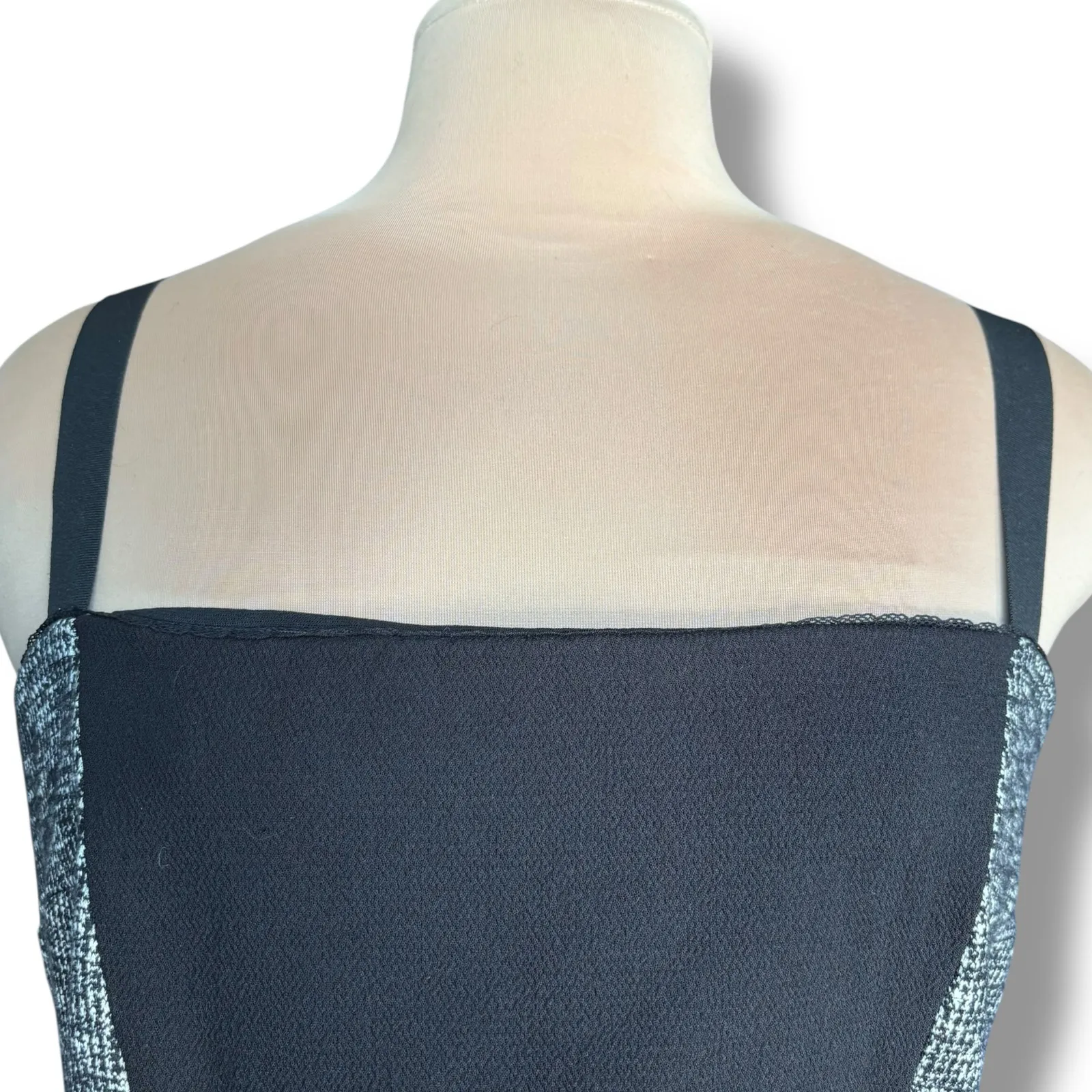 Save The Queen Italia Black Gray Tweed Colorblock Sheath Dress XL Square Neck Size M - Image 4