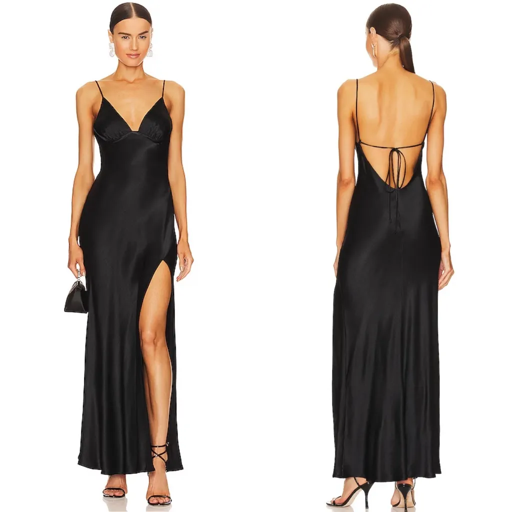 NEW NWT Bec + Bridge Ren Split Satin Maxi Dress Black - Image 2
