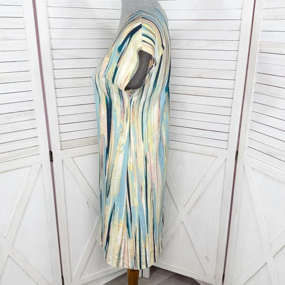 Melissa Paige Reversible Paisley Strokes Stripes Shift Tunic Dress‎ Yellow Teal - Image 4