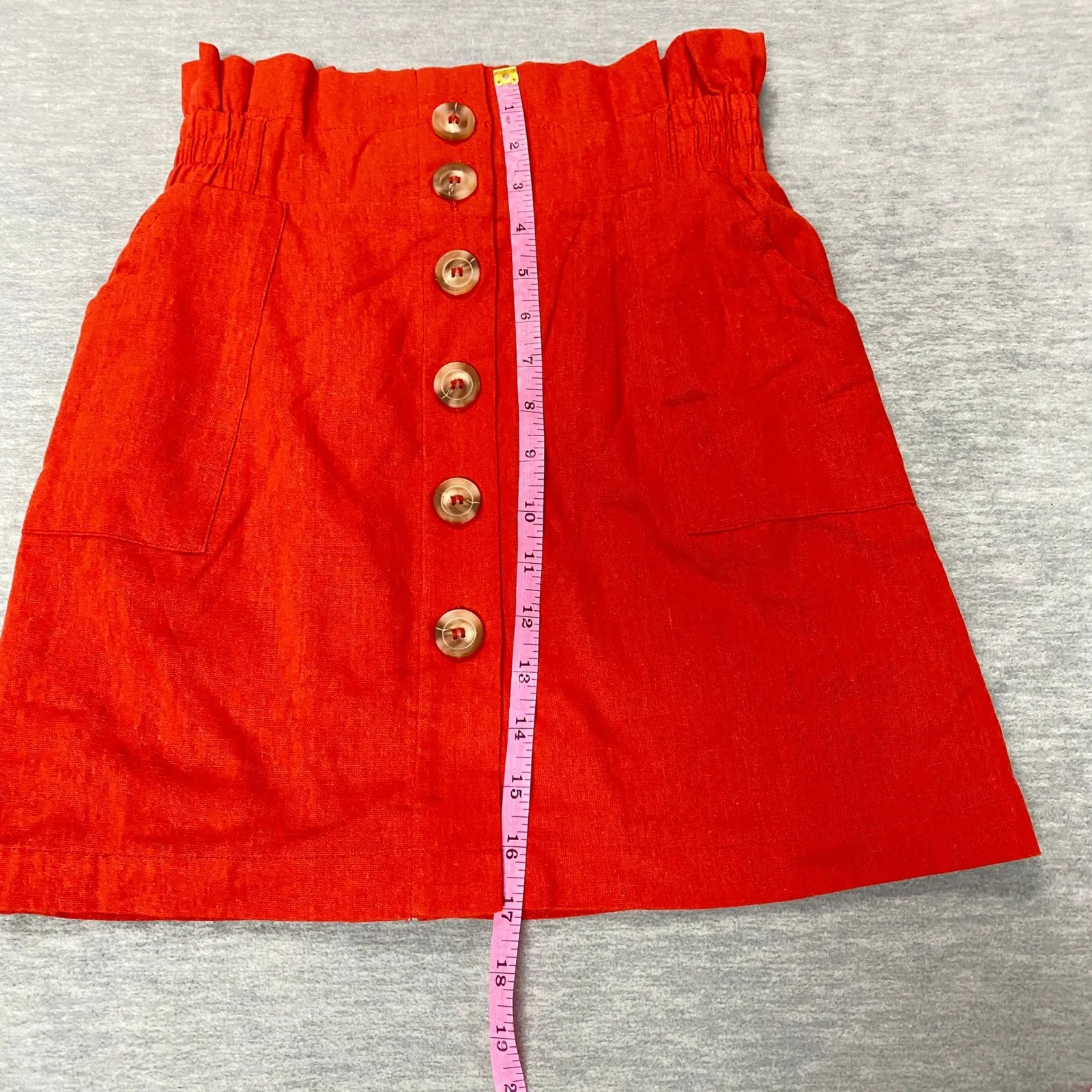 Favlux Women Small Rusty Orange Paperbag Buttoned Front Skirt High Waist Pockets - Image 5