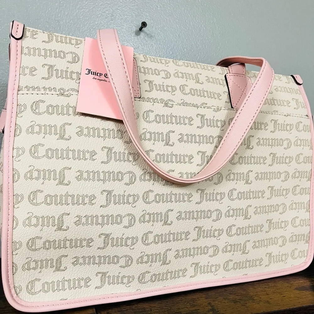 Juicy Couture Sandstone Fashionista Large Tote Beige & Pink Logo Bag NWT - Image 5