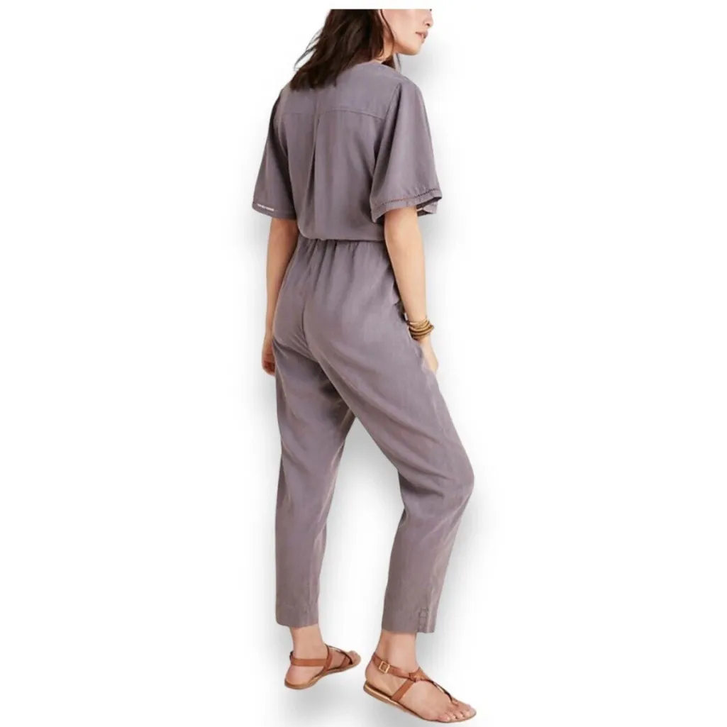 ANTHROPOLOGIE CLOTH & STONE Gulpiyuri Jumpsuit PXL Grey Flutter Sleeves Pockets - Image 2