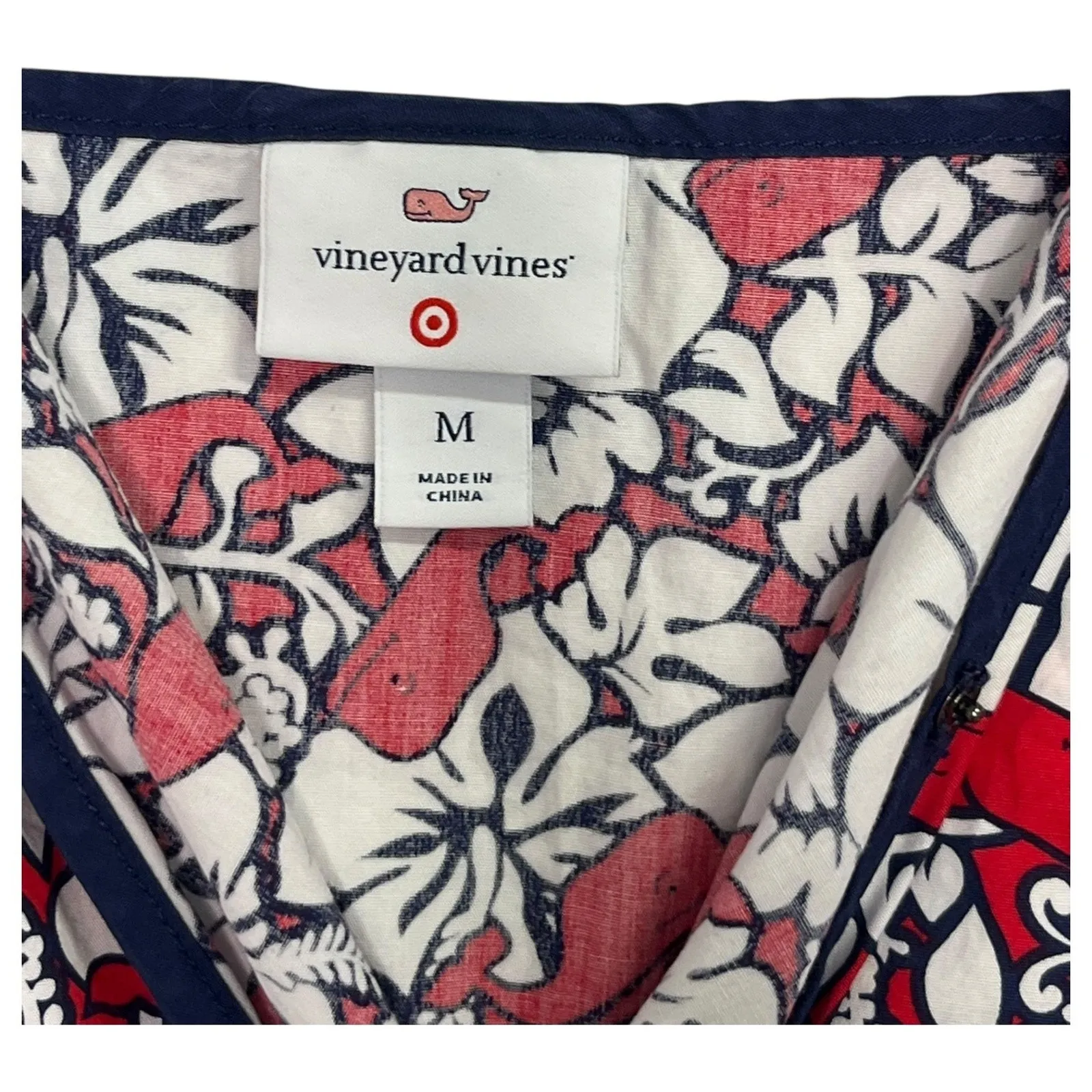 Vineyard Vines Dress Womens Medium Red White Floral Whale Summer Tropical Beach - Image 4