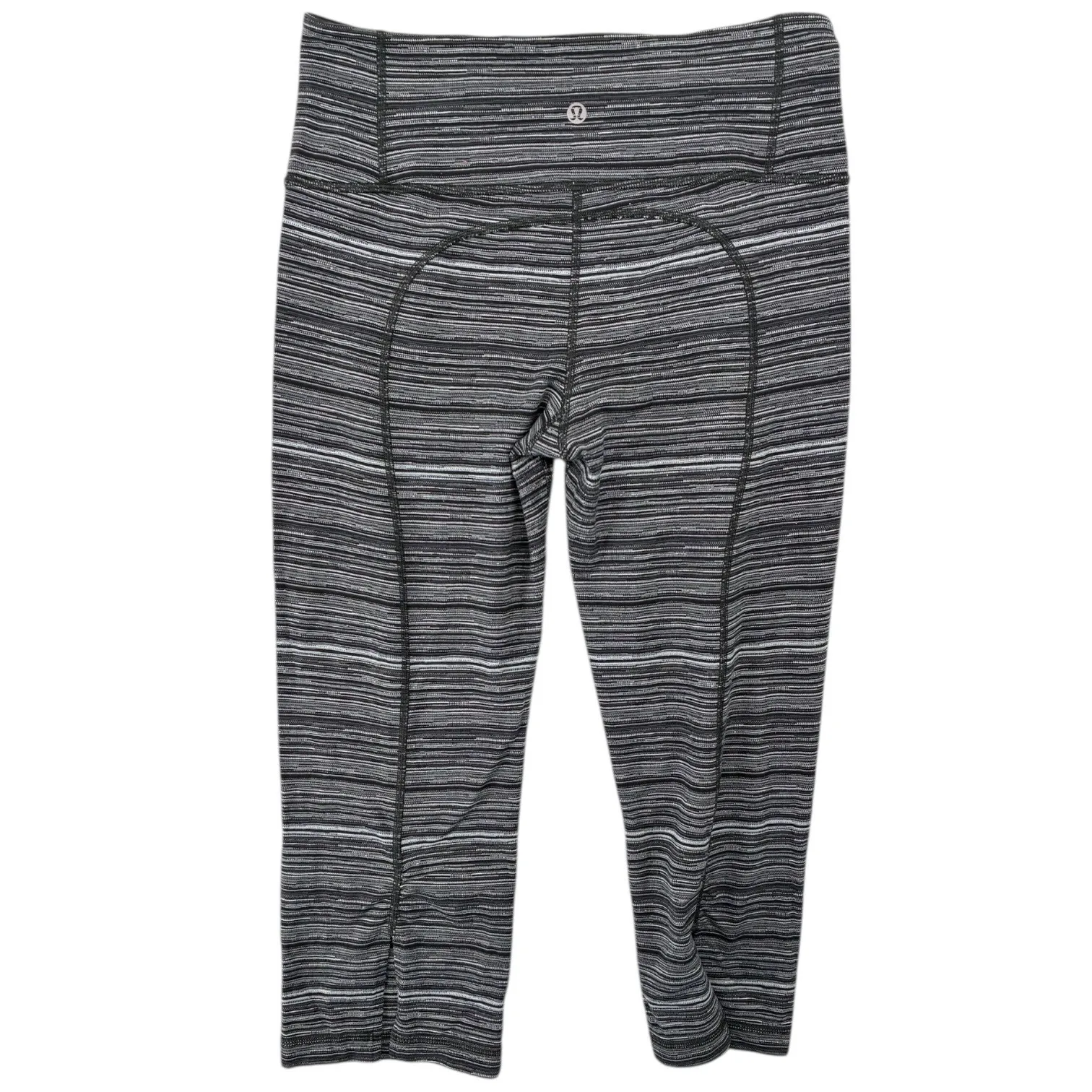Lululemon Size 8 Cropped Leggings Back Slit Hem Gray Stripe Yoga Pants - Image 2