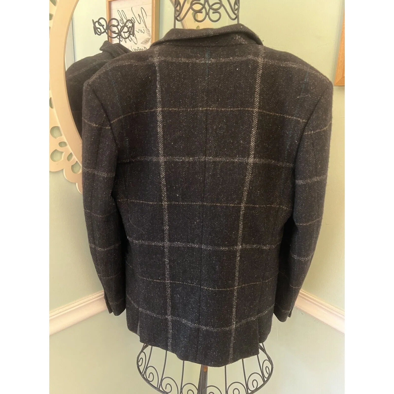 Gianni Versace Blazer Sz 44 Made In Italy Plaid Leather Trim Wool Vtg - Image 7