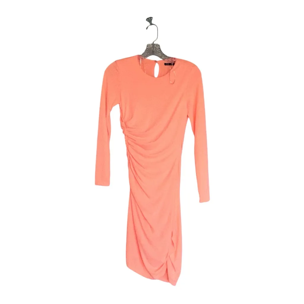 NWT ZARA Draped Neon Orange short Dress round neck long sleeves 3067/323 - Image 9