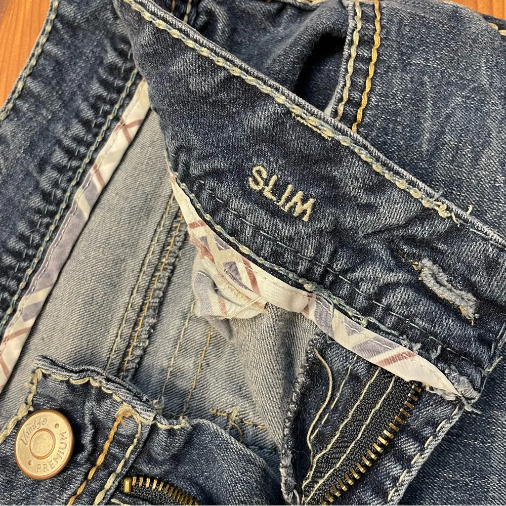 Vanity Low Rise Slim Distressed Bootcut Jeans Contrast Stitching Y2K 30x33 Blue Size undefined - Image 12