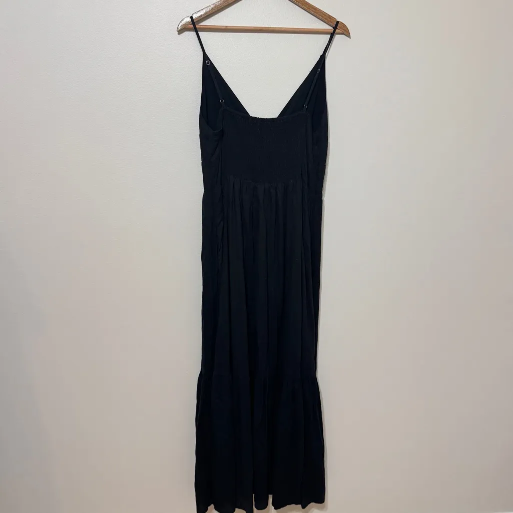 Abercrombie & Fitch Linen Black Button Through Plunge Maxi Dress Large Tall - Image 7