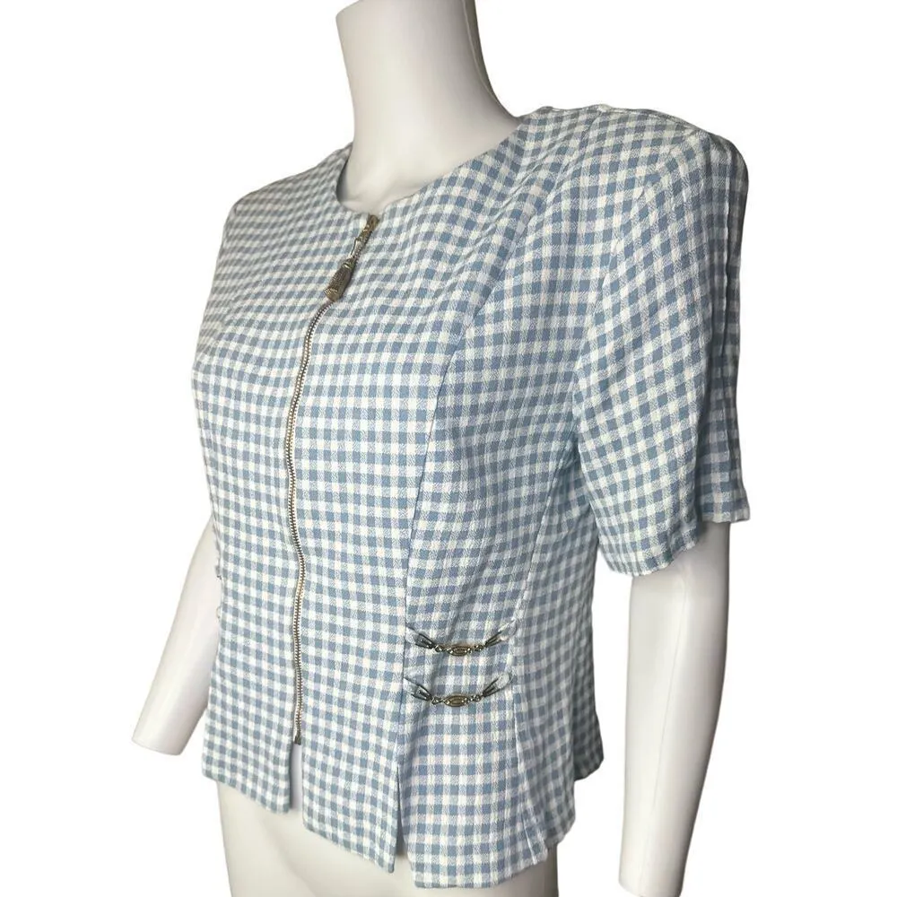Betsy’s Things 1990”s Vintage Gem light blue Gingham print​​​​​ White Size M - Image 2